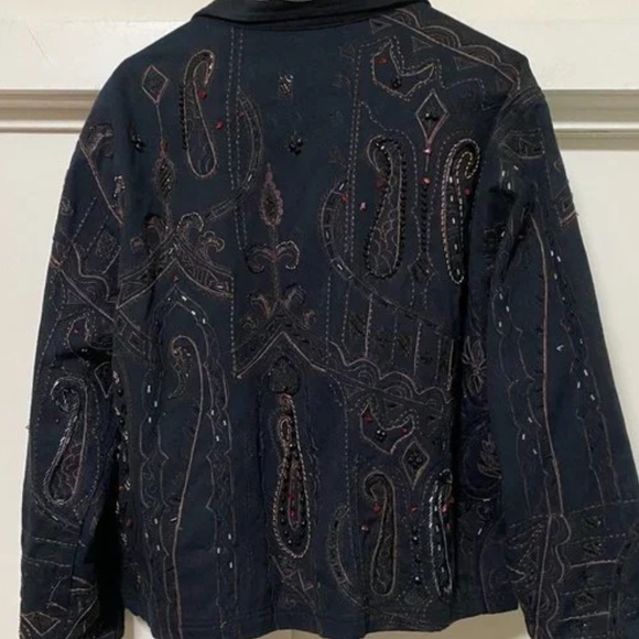 Chico's Design Black Denim Embellished Trucker Jacket sz XL - Picture 8 of 14